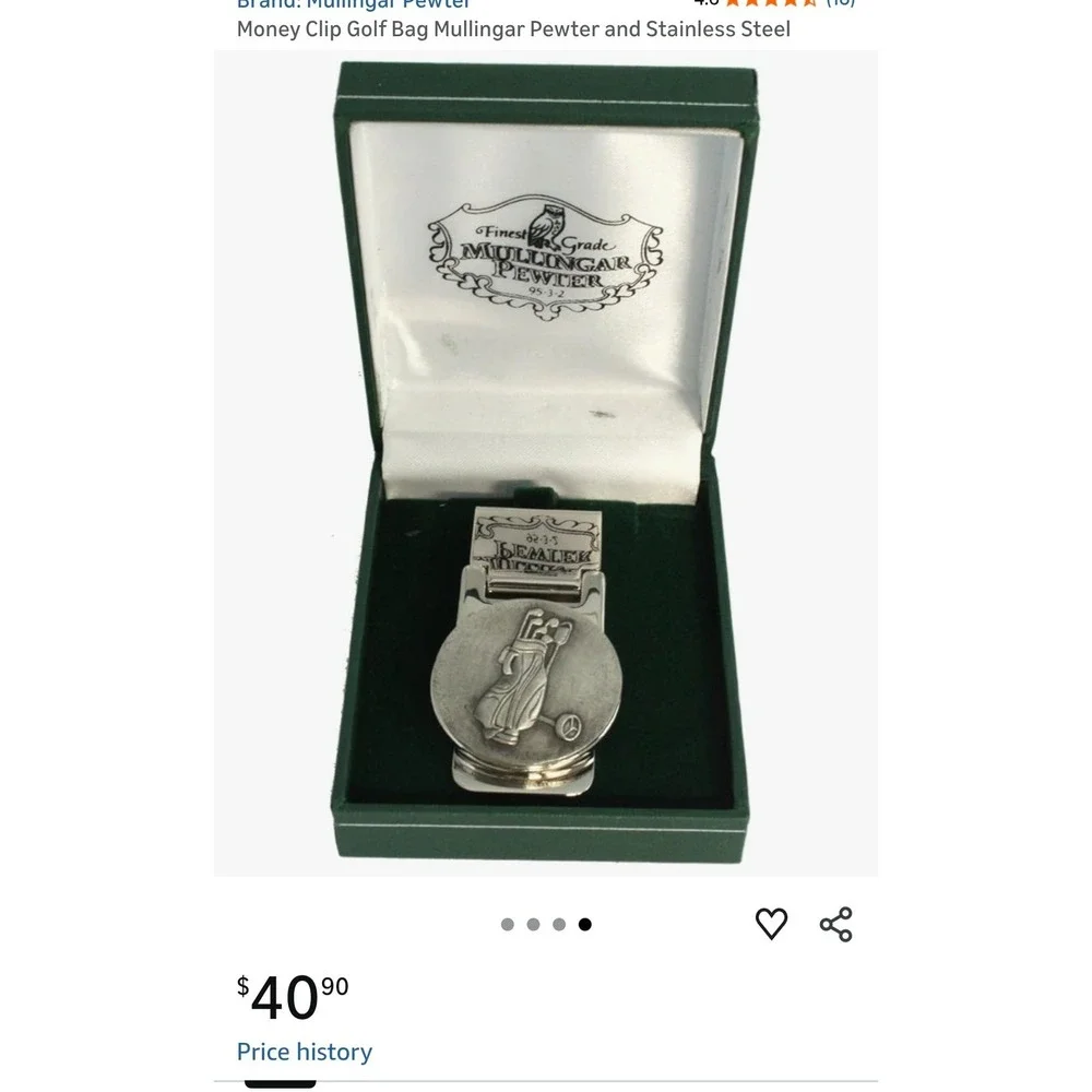 Mullingar Pewter Money Clip Mens OS Silver NWT Golf Bag Stainless Steel Ireland
